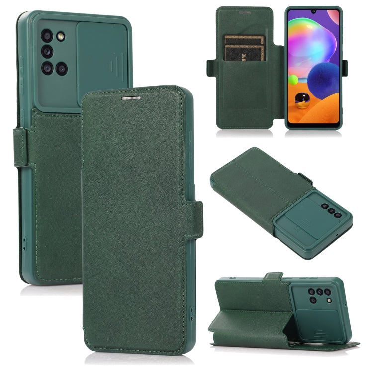 Push Window Double Buckle PU + Silicone Horizontal Flip Leather Case with Holder & Card Slot For Samsung Galaxy A31