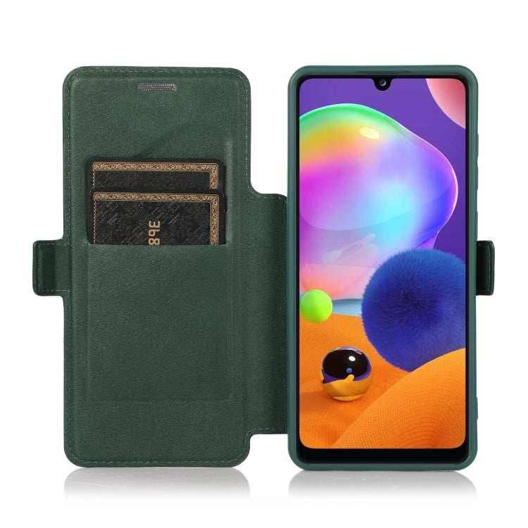 Push Window Double Buckle PU + Silicone Horizontal Flip Leather Case with Holder & Card Slot For Samsung Galaxy A31
