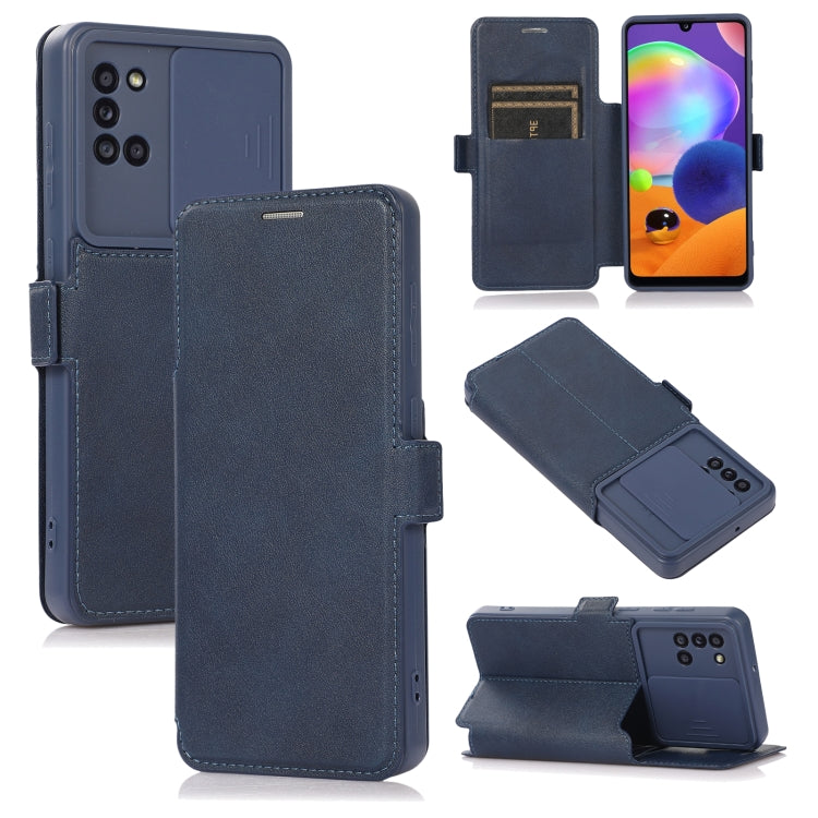 Push Window Double Buckle PU + Silicone Horizontal Flip Leather Case with Holder & Card Slot For Samsung Galaxy A31