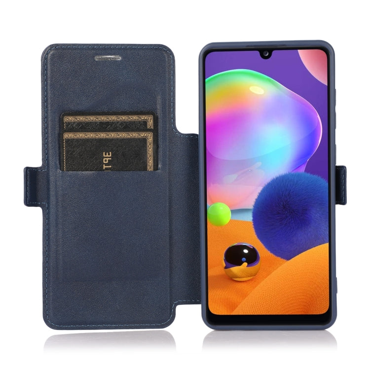 Push Window Double Buckle PU + Silicone Horizontal Flip Leather Case with Holder & Card Slot For Samsung Galaxy A31