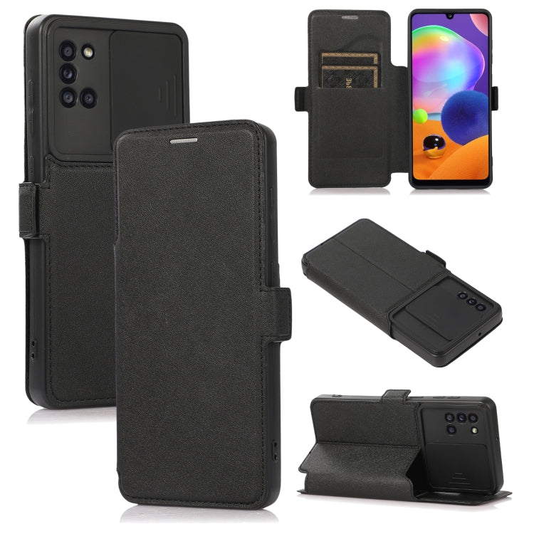 Push Window Double Buckle PU + Silicone Horizontal Flip Leather Case with Holder & Card Slot For Samsung Galaxy A31
