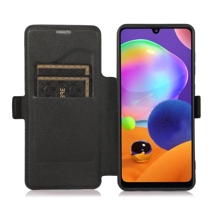 Push Window Double Buckle PU + Silicone Horizontal Flip Leather Case with Holder & Card Slot For Samsung Galaxy A31