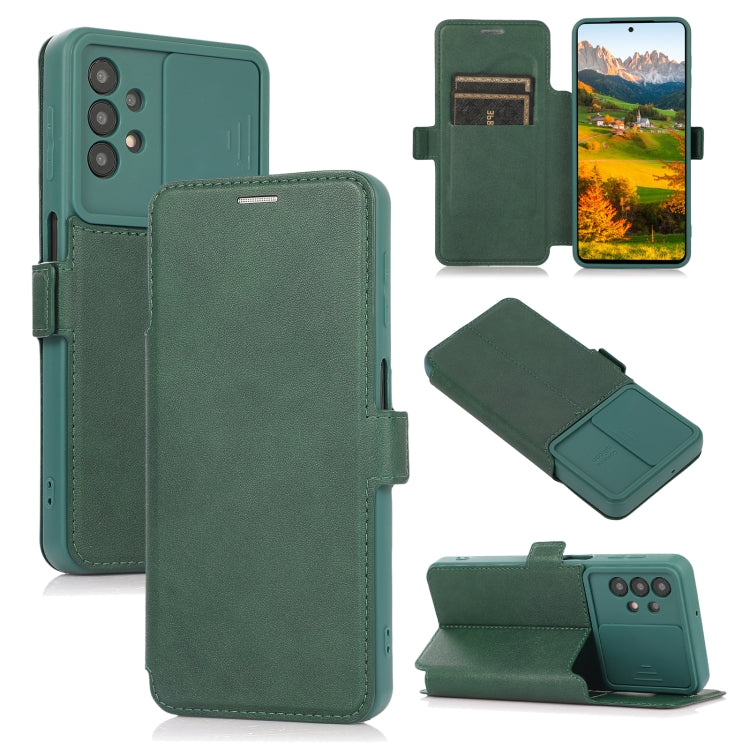 Push Window Double Buckle PU + Silicone Horizontal Flip Leather Case with Holder & Card Slot For Samsung Galaxy A32