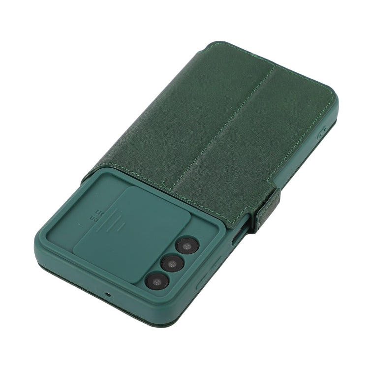 Push Window Double Buckle PU + Silicone Horizontal Flip Leather Case with Holder & Card Slot For Samsung Galaxy A32
