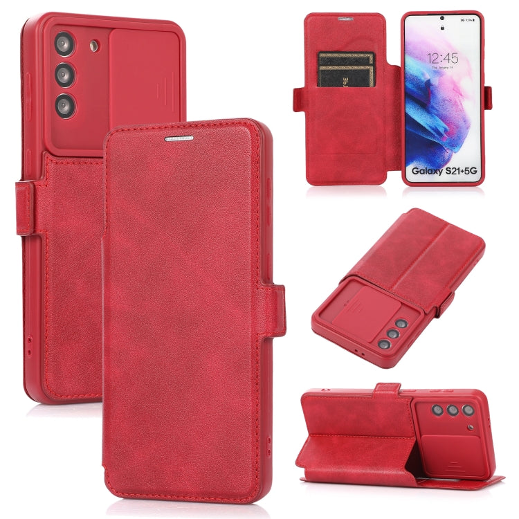 Push Window Double Buckle PU + Silicone Horizontal Flip Leather Case with Holder & Card Slot For Samsung Galaxy S21 5G