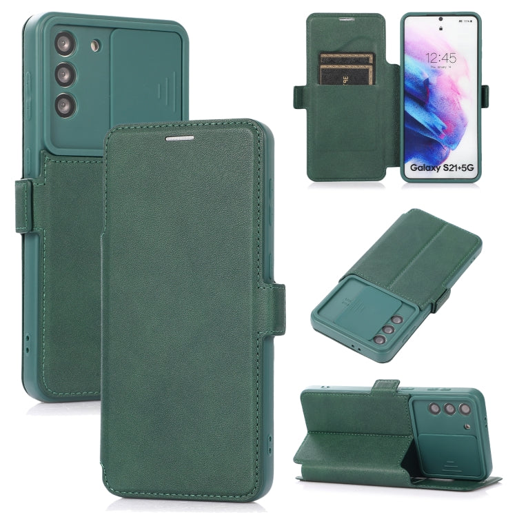 Push Window Double Buckle PU + Silicone Horizontal Flip Leather Case with Holder & Card Slot For Samsung Galaxy S21 5G