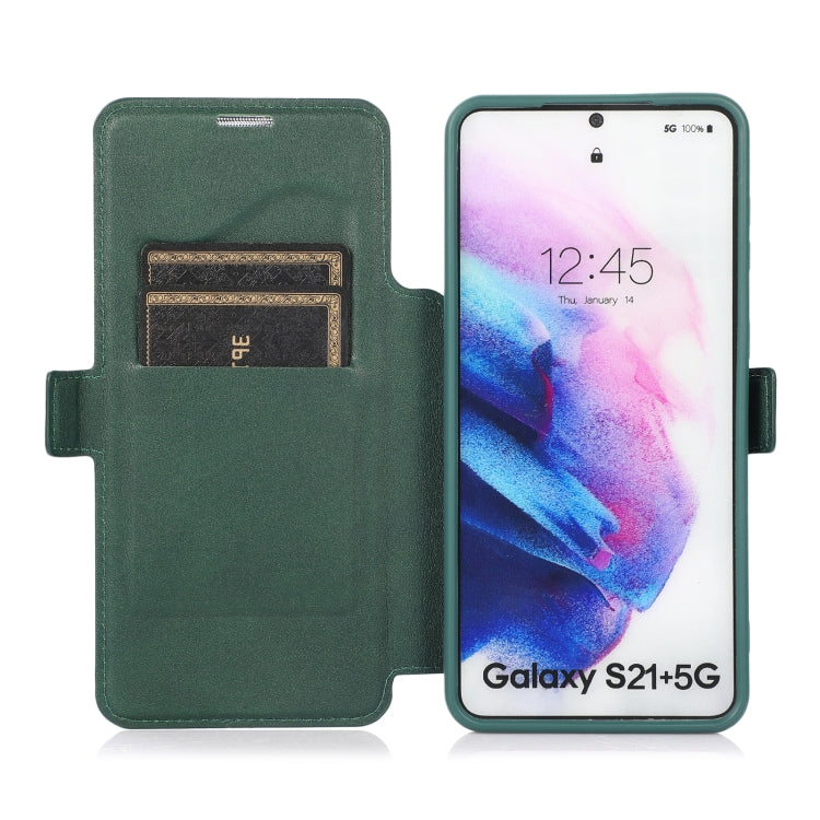 Push Window Double Buckle PU + Silicone Horizontal Flip Leather Case with Holder & Card Slot For Samsung Galaxy S21 5G