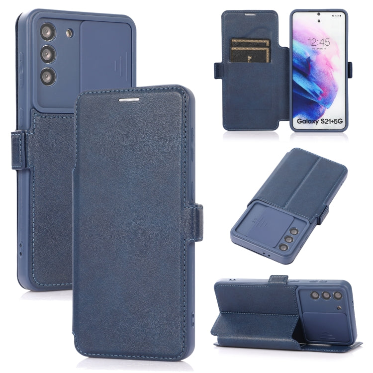 Push Window Double Buckle PU + Silicone Horizontal Flip Leather Case with Holder & Card Slot For Samsung Galaxy S21 5G