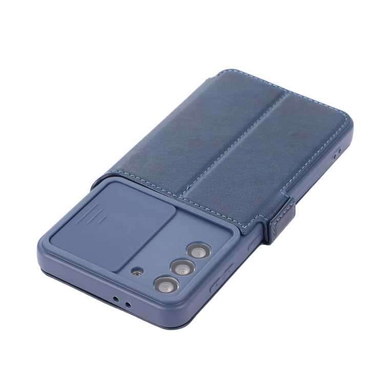Push Window Double Buckle PU + Silicone Horizontal Flip Leather Case with Holder & Card Slot For Samsung Galaxy S21 5G