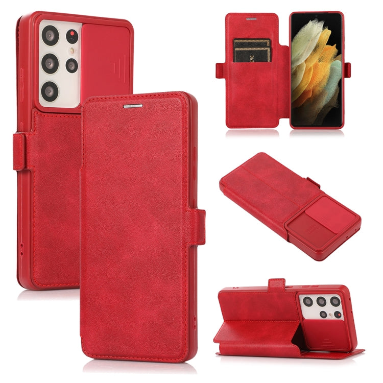 Push Window Double Buckle PU + Silicone Horizontal Flip Leather Case with Holder & Card Slot For Samsung Galaxy S21 Ultra 5G