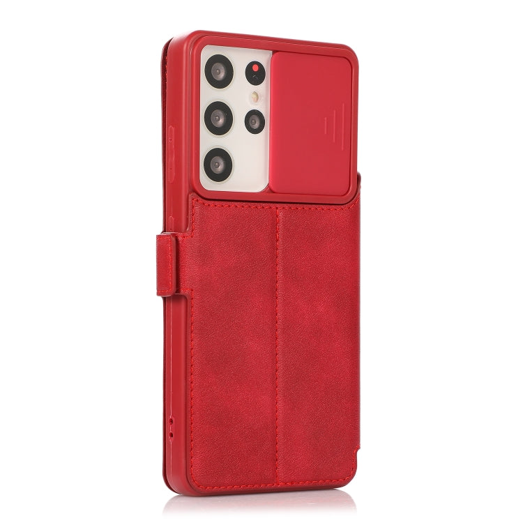 Push Window Double Buckle PU + Silicone Horizontal Flip Leather Case with Holder & Card Slot For Samsung Galaxy S21 Ultra 5G
