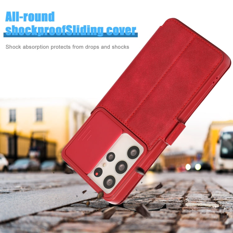 Push Window Double Buckle PU + Silicone Horizontal Flip Leather Case with Holder & Card Slot For Samsung Galaxy S21 Ultra 5G