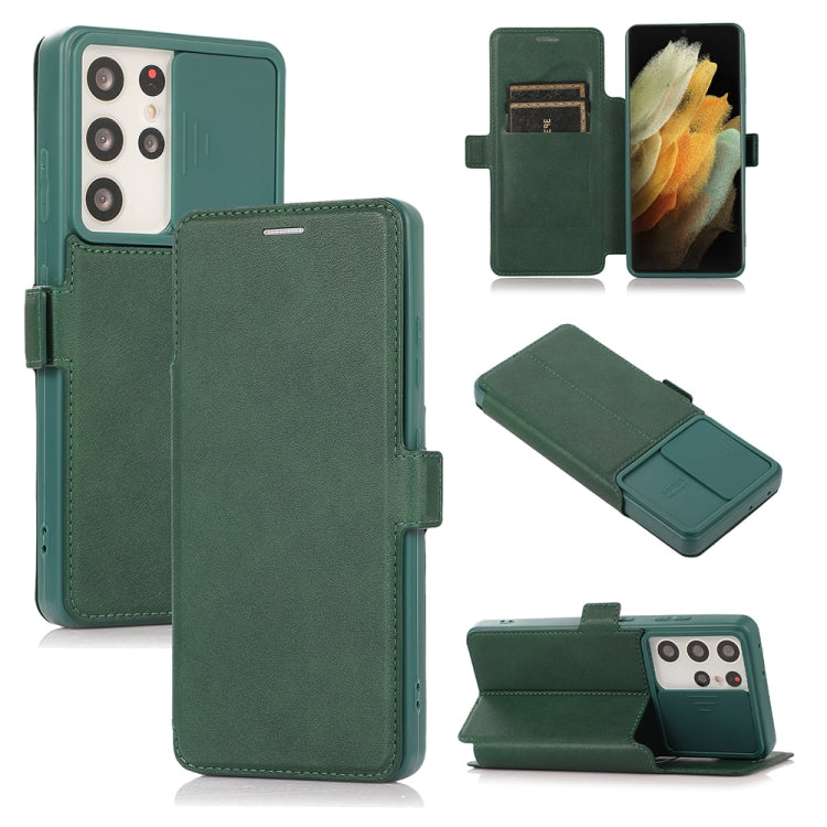 Push Window Double Buckle PU + Silicone Horizontal Flip Leather Case with Holder & Card Slot For Samsung Galaxy S21 Ultra 5G