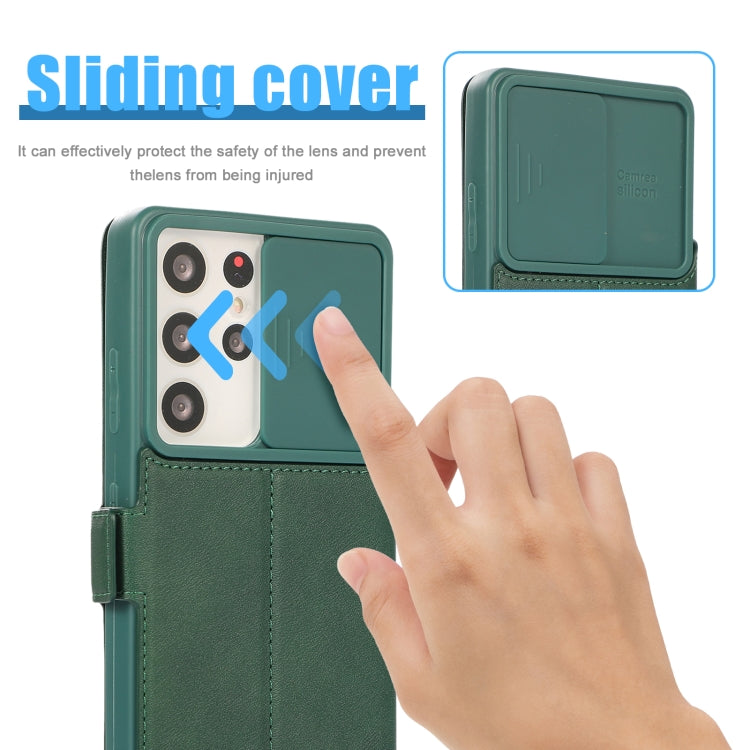 Push Window Double Buckle PU + Silicone Horizontal Flip Leather Case with Holder & Card Slot For Samsung Galaxy S21 Ultra 5G