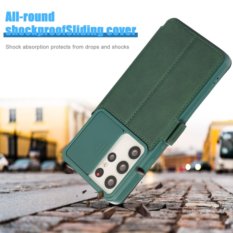 Push Window Double Buckle PU + Silicone Horizontal Flip Leather Case with Holder & Card Slot For Samsung Galaxy S21 Ultra 5G