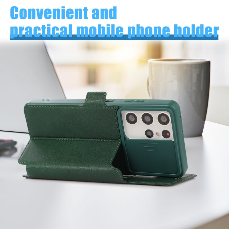 Push Window Double Buckle PU + Silicone Horizontal Flip Leather Case with Holder & Card Slot For Samsung Galaxy S21 Ultra 5G