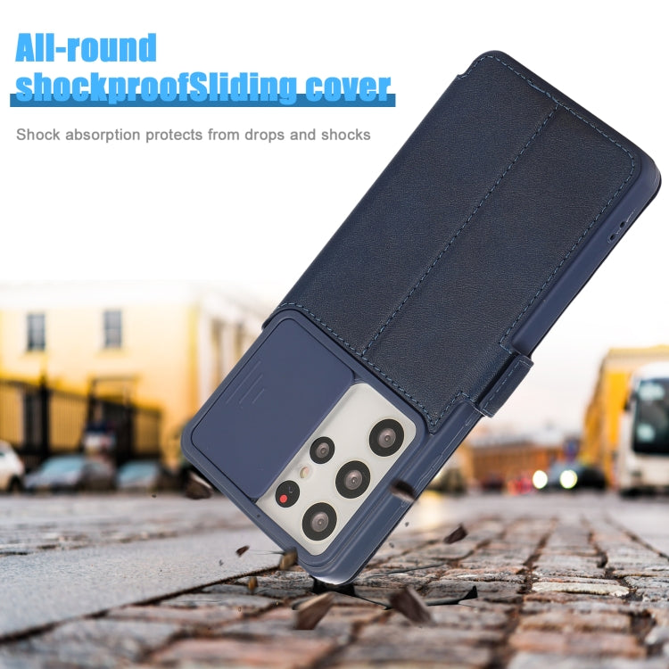 Push Window Double Buckle PU + Silicone Horizontal Flip Leather Case with Holder & Card Slot For Samsung Galaxy S21 Ultra 5G