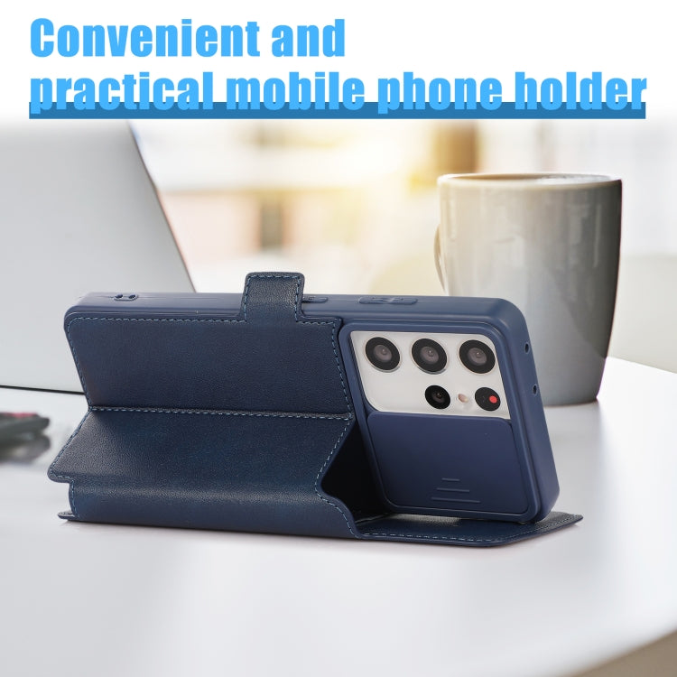 Push Window Double Buckle PU + Silicone Horizontal Flip Leather Case with Holder & Card Slot For Samsung Galaxy S21 Ultra 5G