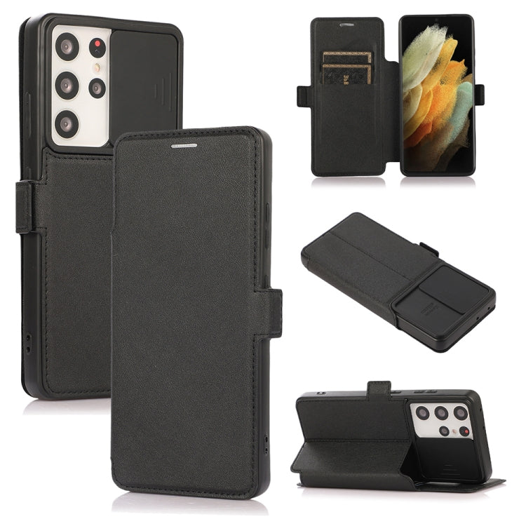 Push Window Double Buckle PU + Silicone Horizontal Flip Leather Case with Holder & Card Slot For Samsung Galaxy S21 Ultra 5G