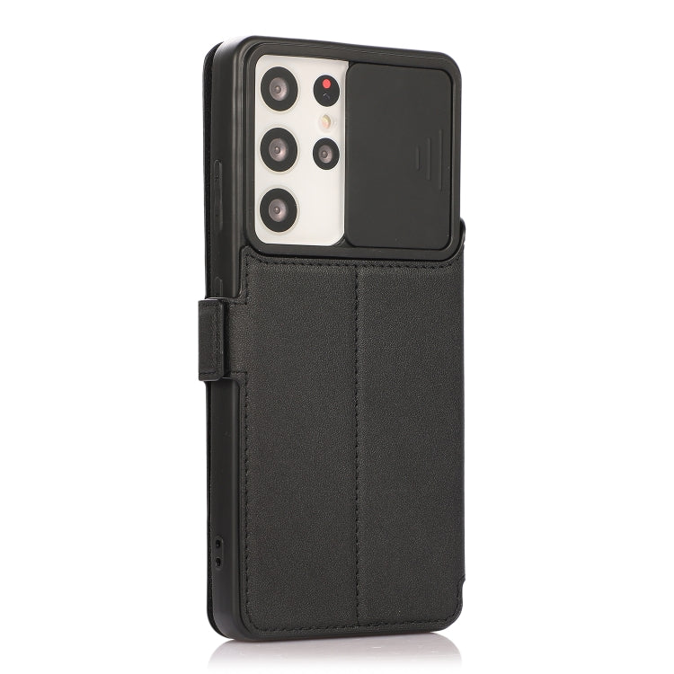 Push Window Double Buckle PU + Silicone Horizontal Flip Leather Case with Holder & Card Slot For Samsung Galaxy S21 Ultra 5G