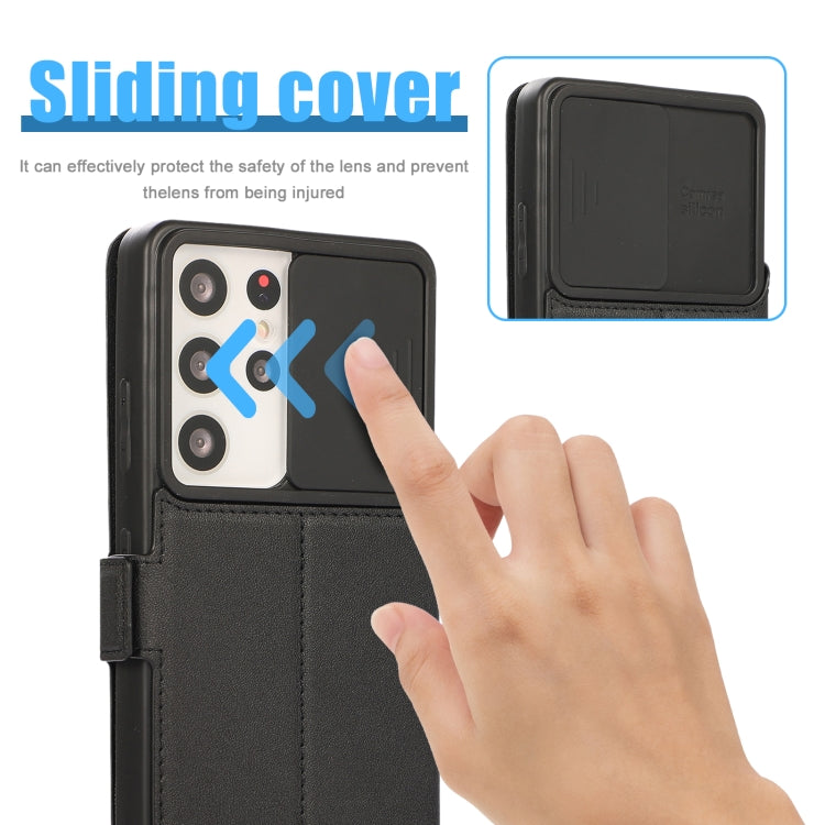 Push Window Double Buckle PU + Silicone Horizontal Flip Leather Case with Holder & Card Slot For Samsung Galaxy S21 Ultra 5G