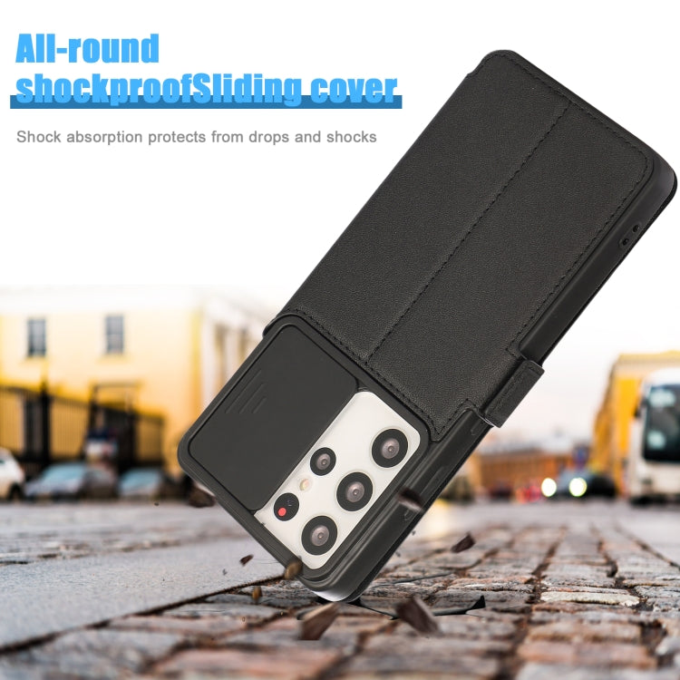 Push Window Double Buckle PU + Silicone Horizontal Flip Leather Case with Holder & Card Slot For Samsung Galaxy S21 Ultra 5G