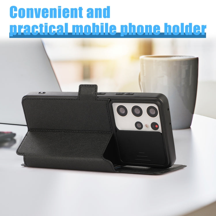 Push Window Double Buckle PU + Silicone Horizontal Flip Leather Case with Holder & Card Slot For Samsung Galaxy S21 Ultra 5G
