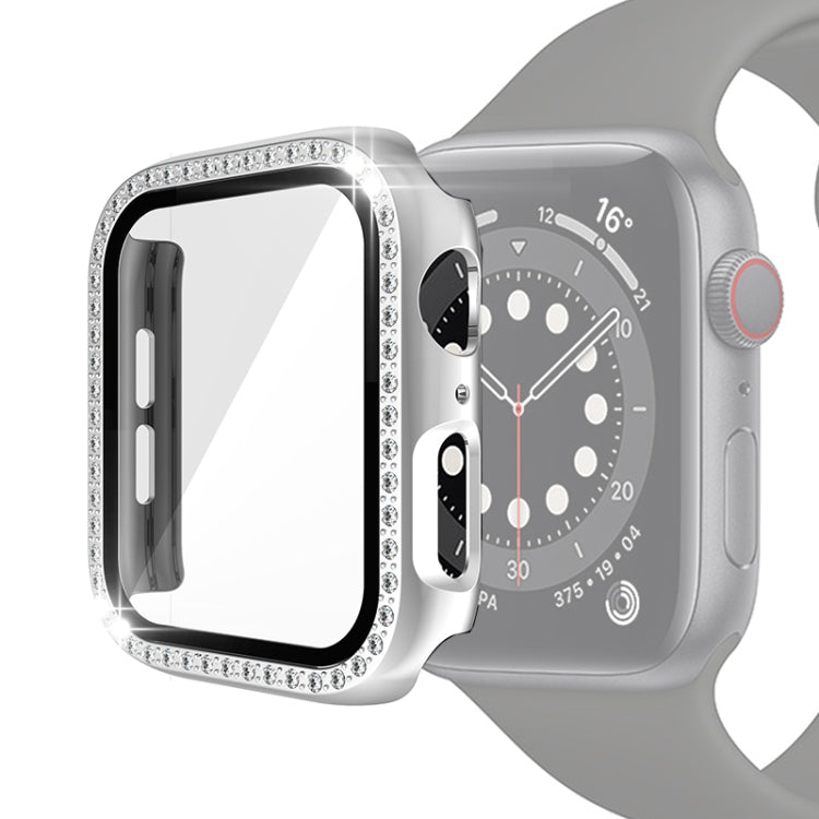 Electroplating PC Single Row Diamond Protective Case with Tempered Glass Film For Apple Watch Series 3 & 2 & 1 38mm