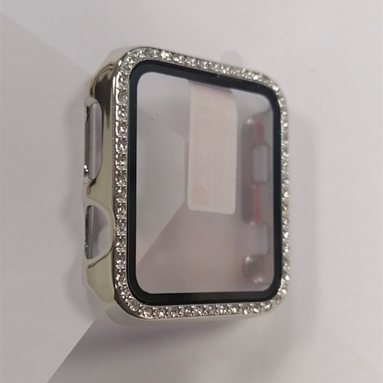 Electroplating PC Single Row Diamond Protective Case with Tempered Glass Film For Apple Watch Series 3 & 2 & 1 38mm