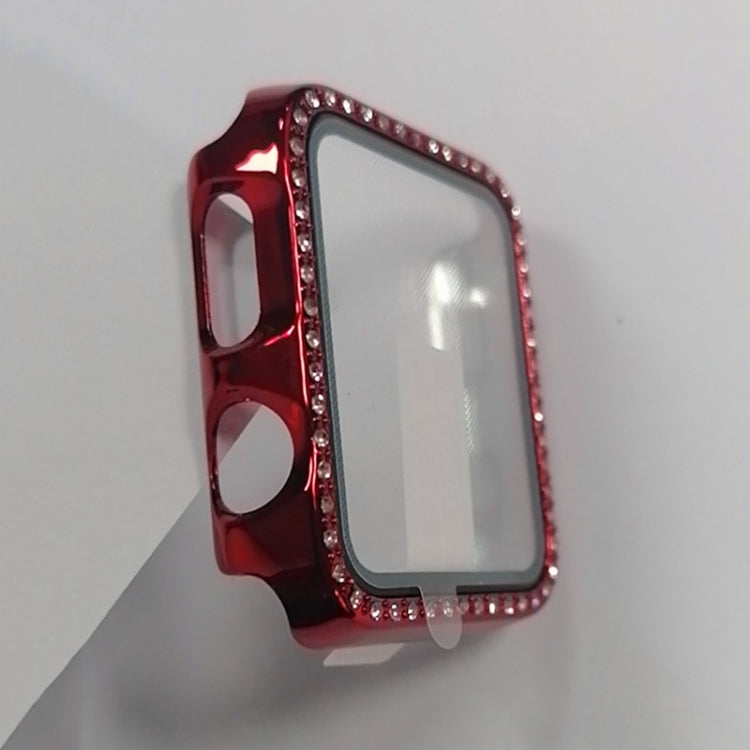 Electroplating PC Single Row Diamond Protective Case with Tempered Glass Film For Apple Watch Series 3 & 2 & 1 42mm