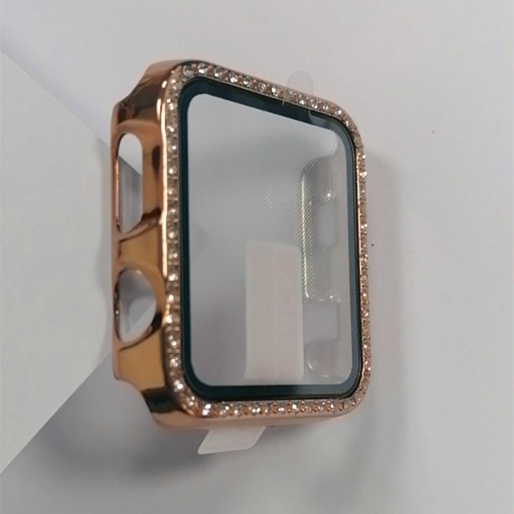 Electroplating PC Single Row Diamond Protective Case with Tempered Glass Film For Apple Watch Series 3 & 2 & 1 42mm