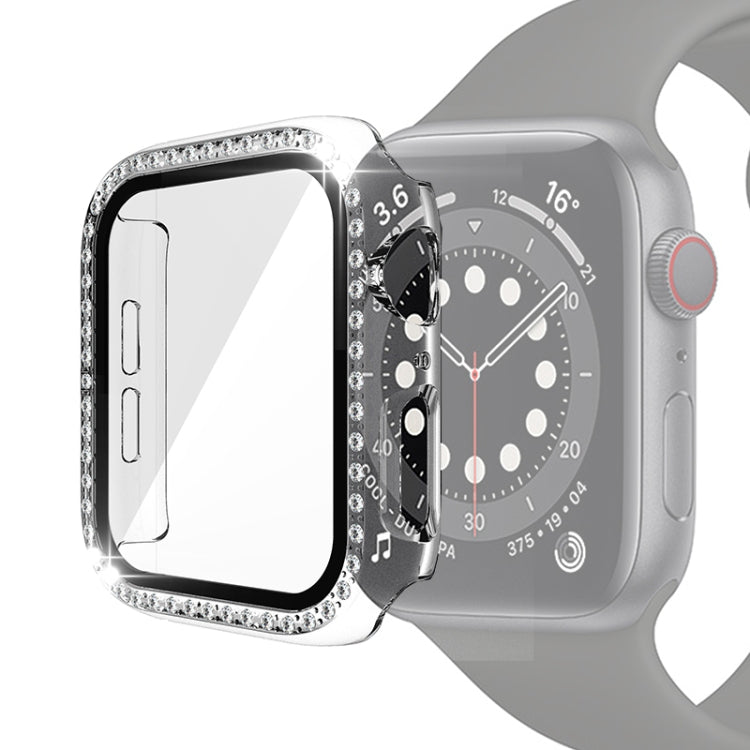 Electroplating PC Single Row Diamond Protective Case with Tempered Glass Film For Apple Watch Series 3 & 2 & 1 42mm