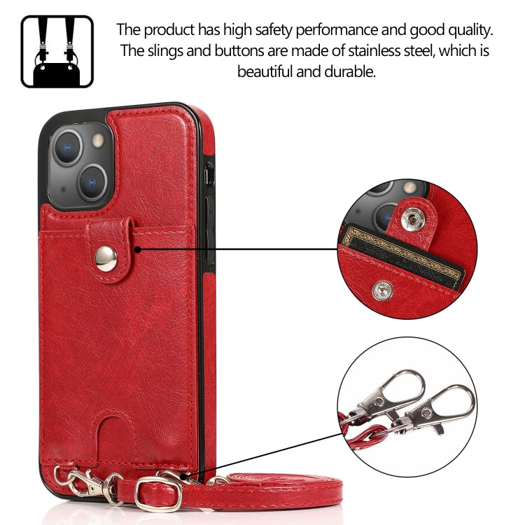 For iPhone 13 mini Shockproof PU Leather + TPU Protective Case with Card Slot & Lanyard