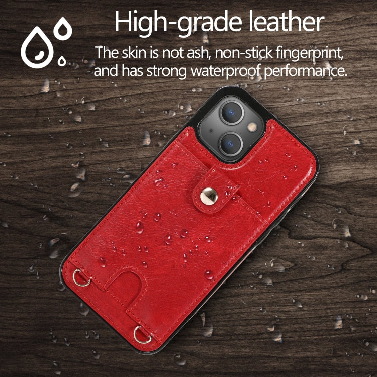 For iPhone 13 mini Shockproof PU Leather + TPU Protective Case with Card Slot & Lanyard