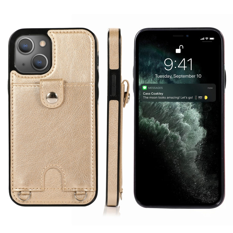 For iPhone 13 mini Shockproof PU Leather + TPU Protective Case with Card Slot & Lanyard