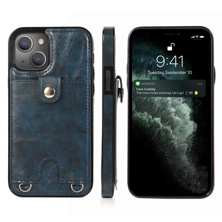 For iPhone 13 mini Shockproof PU Leather + TPU Protective Case with Card Slot & Lanyard