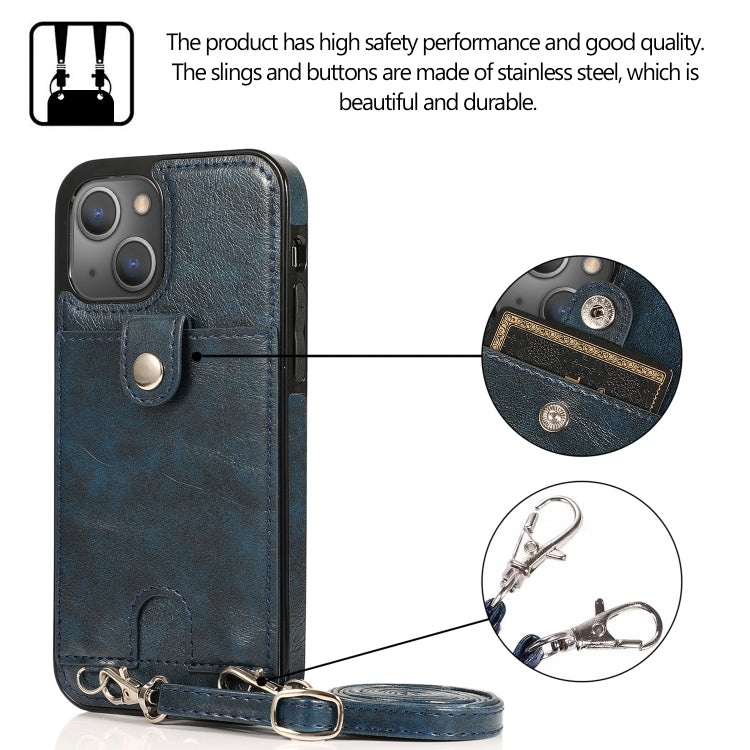 For iPhone 13 mini Shockproof PU Leather + TPU Protective Case with Card Slot & Lanyard