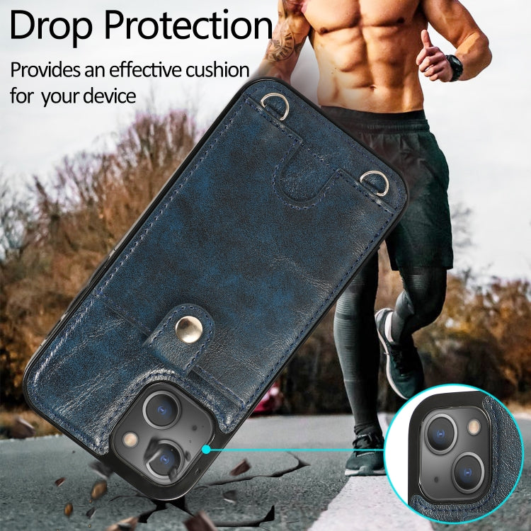 For iPhone 13 mini Shockproof PU Leather + TPU Protective Case with Card Slot & Lanyard
