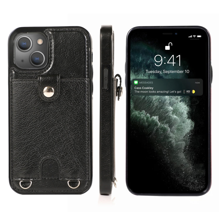 For iPhone 13 mini Shockproof PU Leather + TPU Protective Case with Card Slot & Lanyard