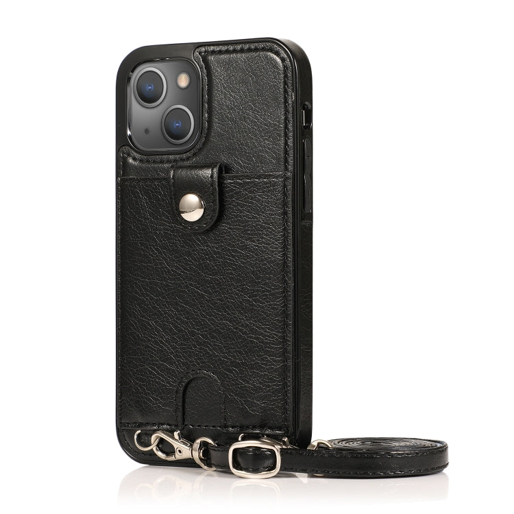 For iPhone 13 mini Shockproof PU Leather + TPU Protective Case with Card Slot & Lanyard