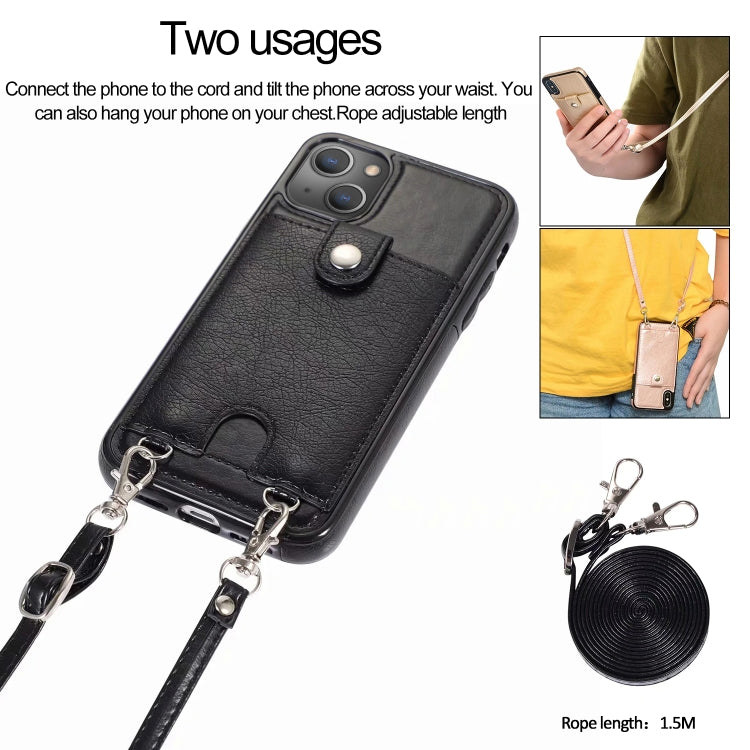 For iPhone 13 mini Shockproof PU Leather + TPU Protective Case with Card Slot & Lanyard
