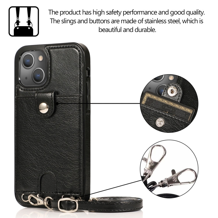 For iPhone 13 mini Shockproof PU Leather + TPU Protective Case with Card Slot & Lanyard