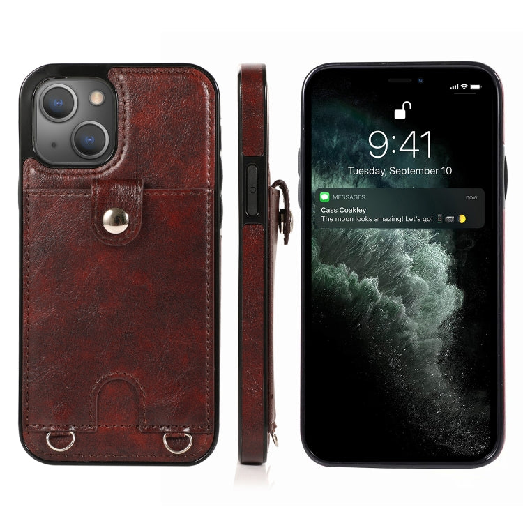 For iPhone 13 mini Shockproof PU Leather + TPU Protective Case with Card Slot & Lanyard