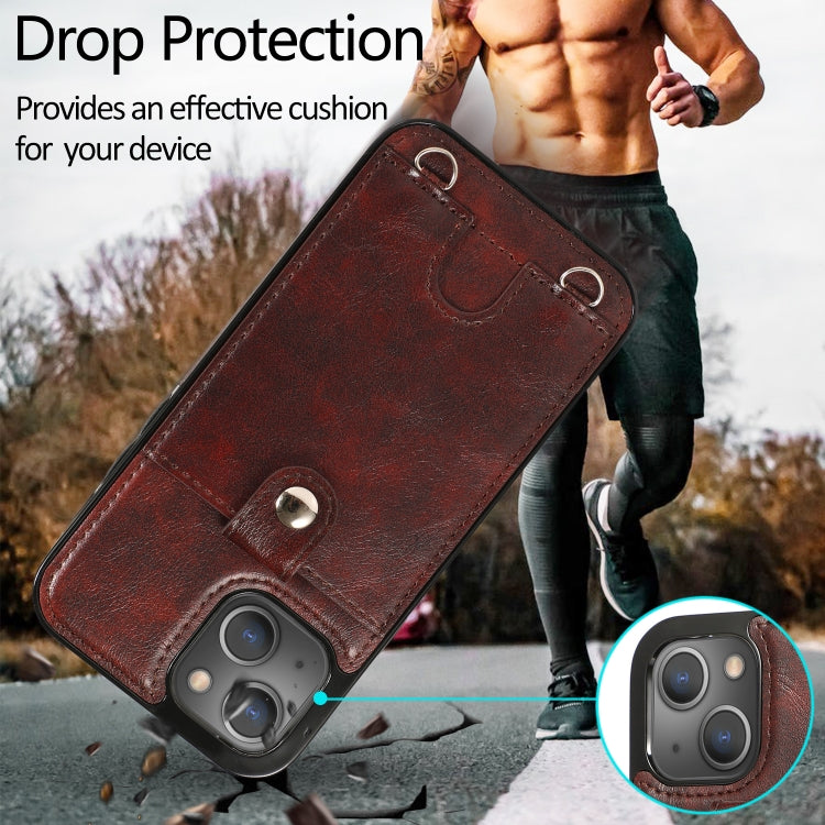 For iPhone 13 mini Shockproof PU Leather + TPU Protective Case with Card Slot & Lanyard