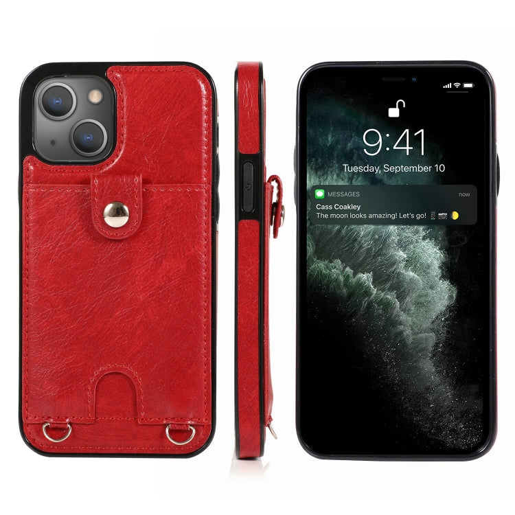 For iPhone 13 Shockproof PU Leather + TPU Protective Case with Card Slot & Lanyard
