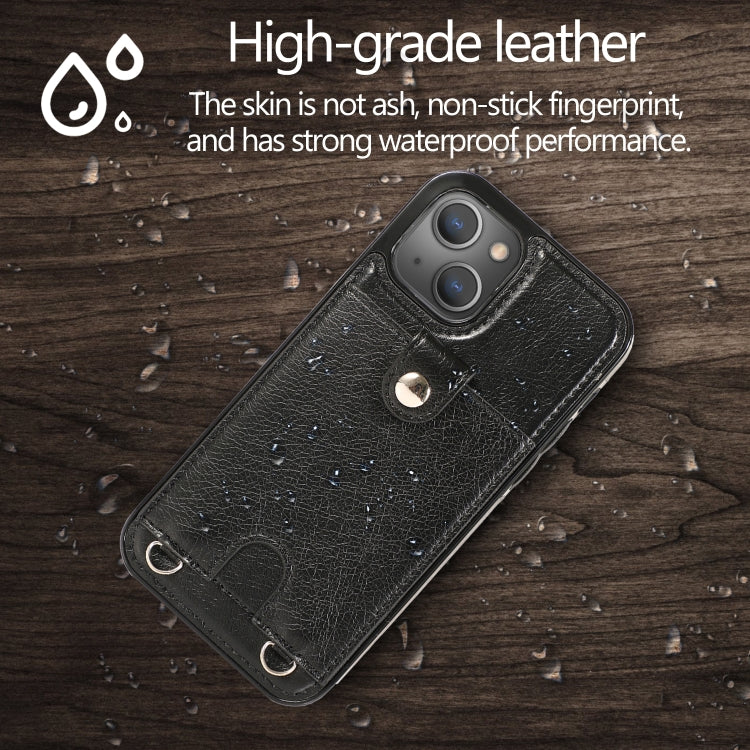 For iPhone 13 Shockproof PU Leather + TPU Protective Case with Card Slot & Lanyard