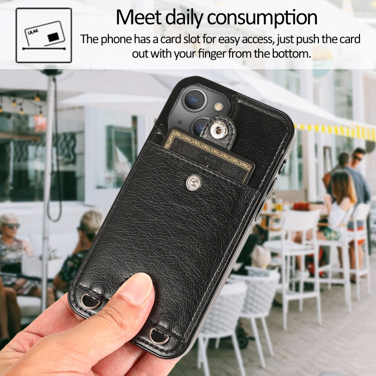 For iPhone 13 Shockproof PU Leather + TPU Protective Case with Card Slot & Lanyard