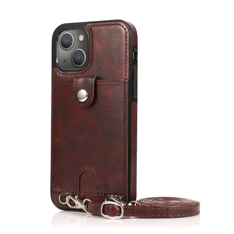 For iPhone 13 Shockproof PU Leather + TPU Protective Case with Card Slot & Lanyard