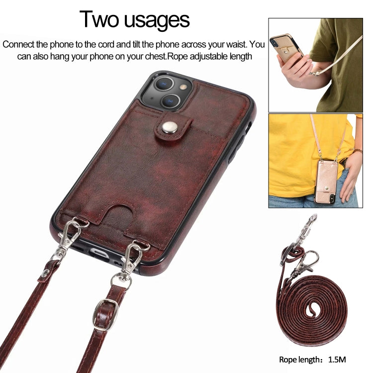 For iPhone 13 Shockproof PU Leather + TPU Protective Case with Card Slot & Lanyard