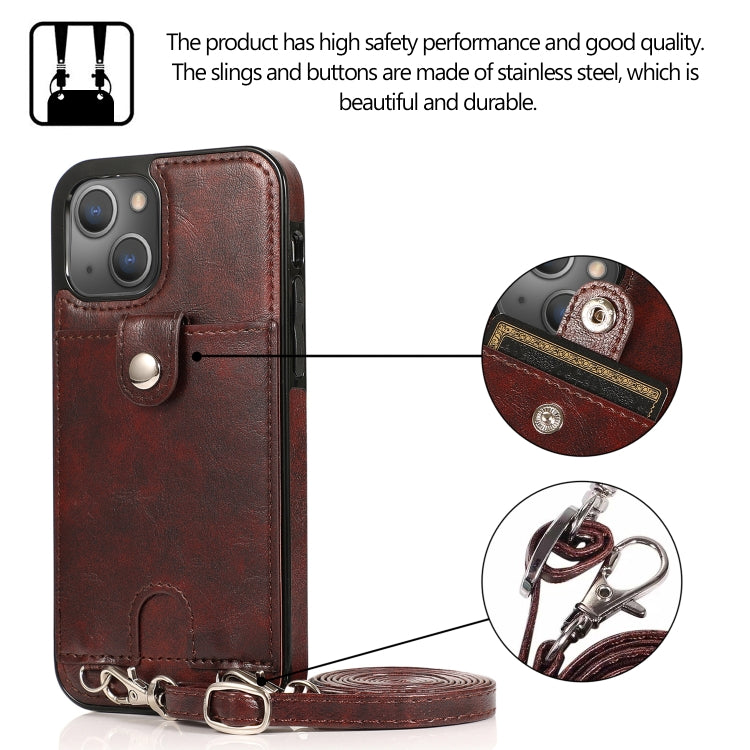 For iPhone 13 Shockproof PU Leather + TPU Protective Case with Card Slot & Lanyard